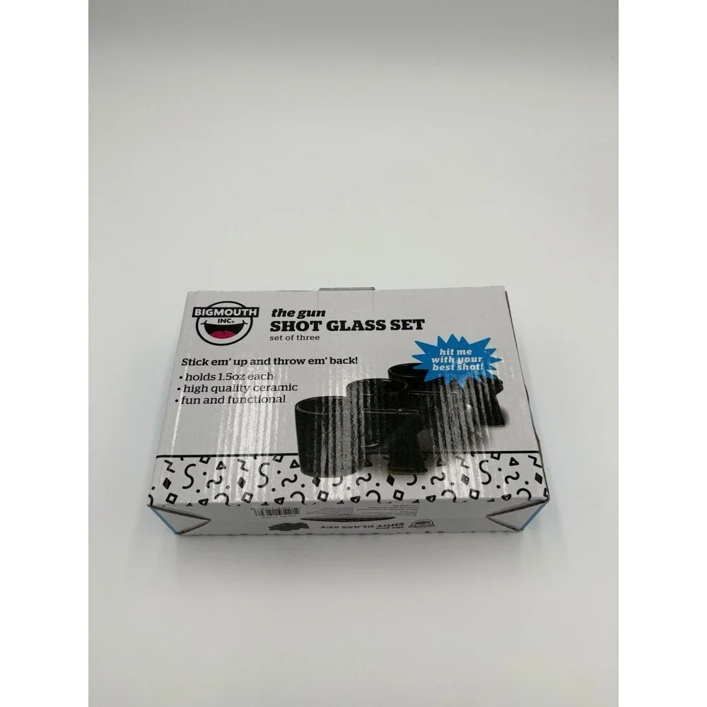 Set of 3 Black Gun Shaped Ceramic Shot Glasses Set by Big Mouth Toys